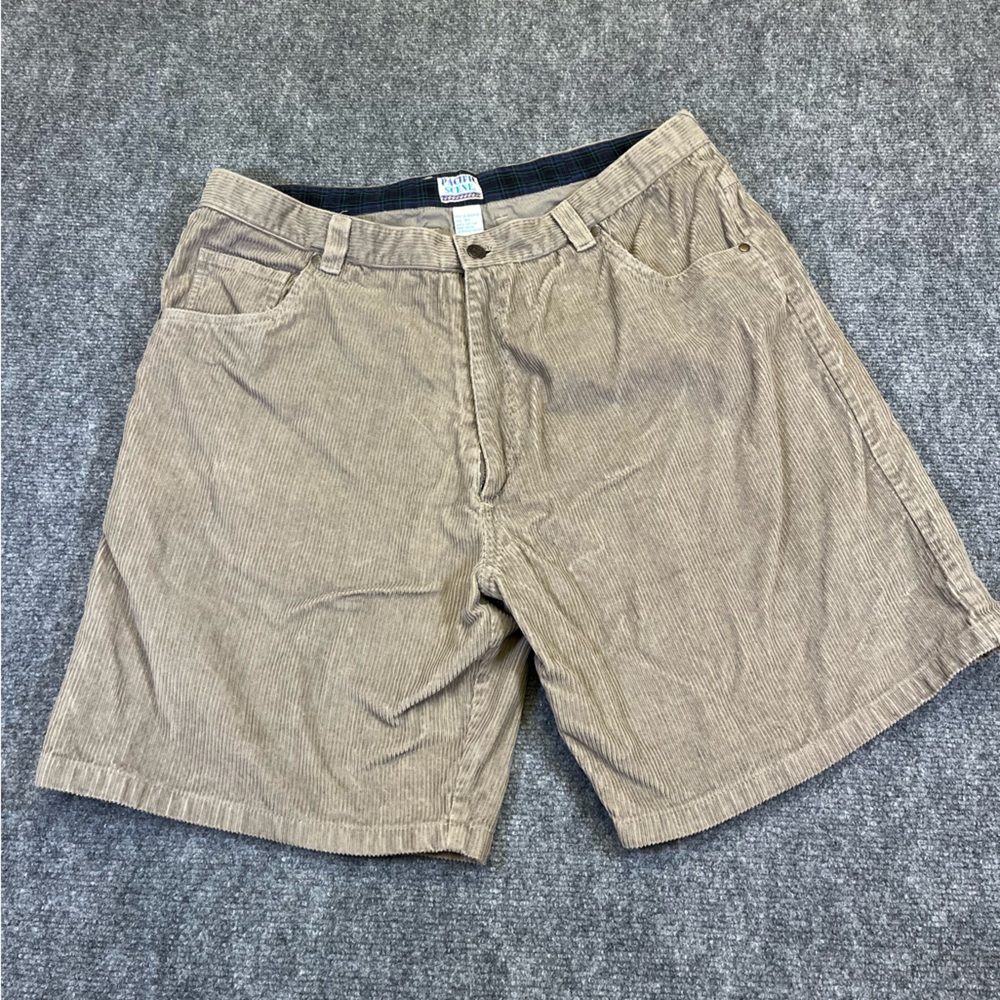 Vintage Y2K Pacific Scene Corduroy Shorts outdoor Wear Beige Mens Size 40/ 36